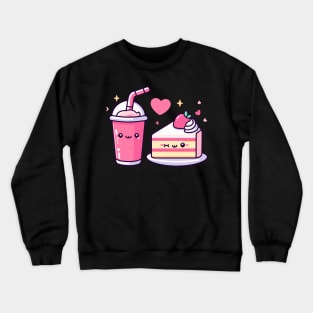 Strawberry Lover | Cute Kawaii Strawberry Milkshake and Cake with Hearts Crewneck Sweatshirt